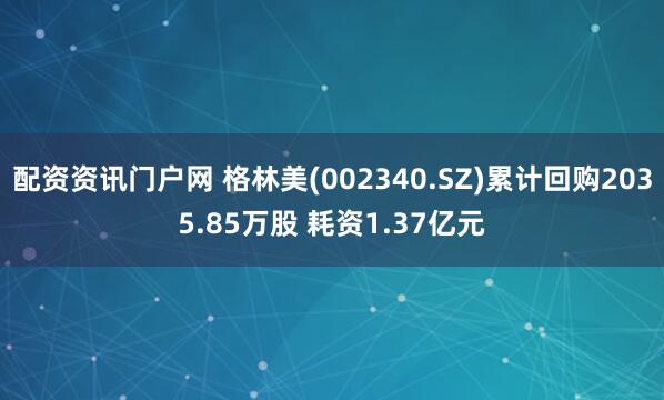 配资资讯门户网 格林美(002340.SZ)累计回购2035.85万股 耗资1.37亿元